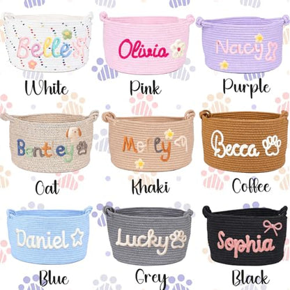 Personalized Dog Cat Toy Basket with Embroidery Name, Customized Puppy & Kitten Toy Storage Bins, Cute Handmade Cotton Rope Organizer for Snacks, Pet Supplies, Easter Birthday Gifts Basket for Pets
