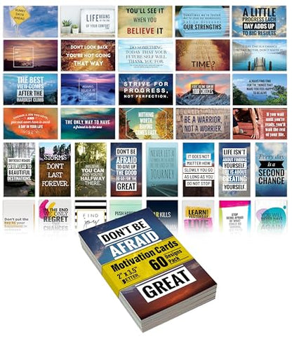 Better Office Products Motivation Inspiration Affirmation Cards, 60 Pack, 60 Unique Assorted Designs, Encouragement Card Deck, 2" x 3.5" (Business Card Size)