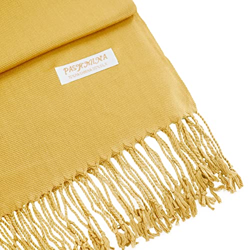 Soft Silky Pashmina Shawl Wraps Solid Colors Scarf for Wedding Evening Dresses - color: S-mustard