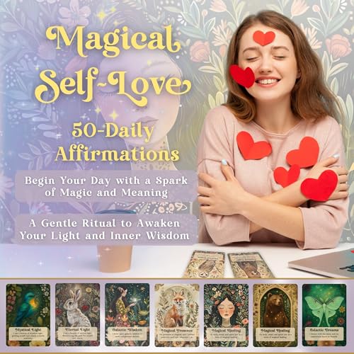 Magical Self-Love Affirmation Cards - 50 Beautifully Illustrated Positive Affirmations for Confidence & Mindfulness - Premium Deck with Wooden Stand & Gift Box - Self Care & Meditation Gift for Women - style: Magical Self-Love
