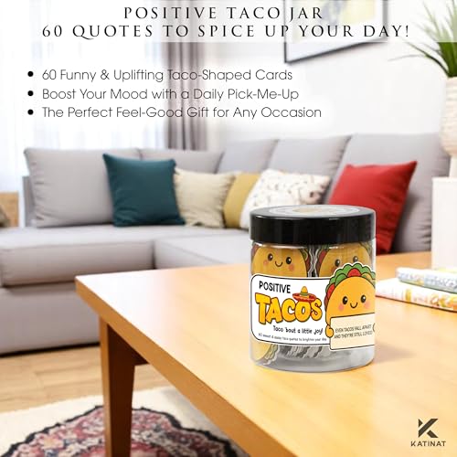 Positive Taco Jar 60 Positive Affirmation Cards Funny Birthday Gifts for Women Men Fathers Day Teacher Appreciation Graduation Gifts Son Dad Mom Daughter Sister Friend Coworkers Student Back to School - color: Positive Taco