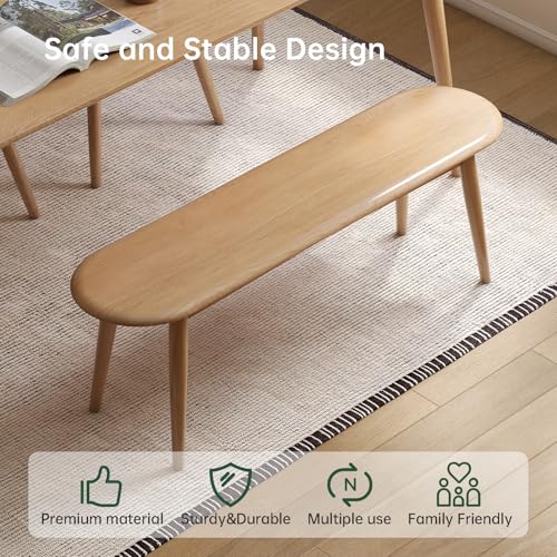 47'' 100% Solid Oak Wood Dining Bench,Rounded Corner Baguette Shape Chair Surface Design,Entryway Bedroom Bed End Bench (47.3inch, Natural Oak) - size: 47.3inch-Oak-Round Corner Baguette Shape