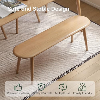 47'' 100% Solid Oak Wood Dining Bench,Rounded Corner Baguette Shape Chair Surface Design,Entryway Bedroom Bed End Bench (47.3inch, Natural Oak) - size: 47.3inch-Oak-Round Corner Baguette Shape