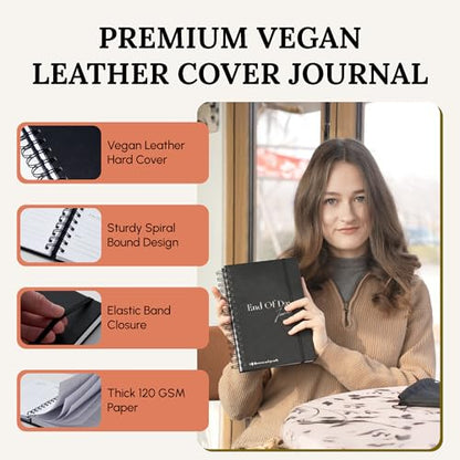 Tayri End of Day Journal – Day by Day 5 Minute Daily Gratitude & Self Reflection Journal 2026 for Women & Men, Guided Mindfulness, Happiness & Self Care, Undated Spiral with Vegan Leather Cover