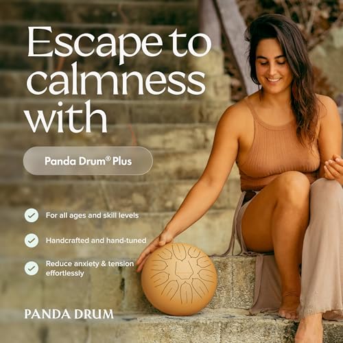 Panda Drum Plus (Sandstone) | Steel Tongue Handpan with Music Book, Mallets, Carrying Bag, Finger Picks | 11 inch, 432 Hz | Rain Drum for Inside, Outside | Calming Musical Instrument for Adults, Kids - color: 2-Sandstone