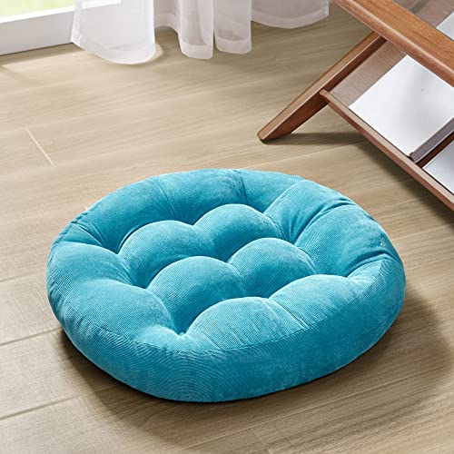 Degrees of Comfort Meditation Floor Pillow, Round Large Pillows Seating for Adults, Tufted Corduroy Thick Cushion for Living Room Tatami, Turquoise, 22 Inch Single - color: Round | Turquiose | 1 Pack, size: 1 Pack