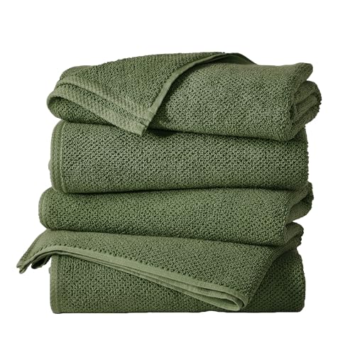 Great Bay Home 100% Cotton 4 Pack 54x27 Bath Towel Set - Absorbent, Quick-Drying, Durable Towels for Bathroom Decor - Low-Twist, Two-Ply Fibers (Forest Green) - color: 15 Forest Green, size: Bath Towel (Pack of 4)