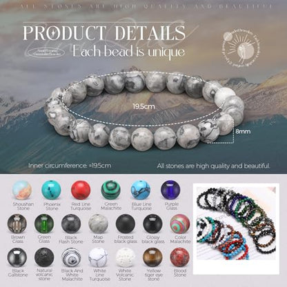 24 Pcs Gemstones Beaded Bracelets Bulk for Women Men 8mm Stretch Round Semi Precious Stone Bracelets Set - color: Classic