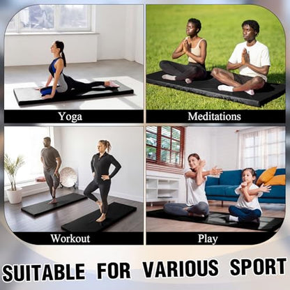 Lyrow 2 Inch 72"x24" Thick Foldable Yoga Mat with Carry Strap, Non-slip Portable Foam Gym Mat for Yoga, Pilates and Stretching - color: Black