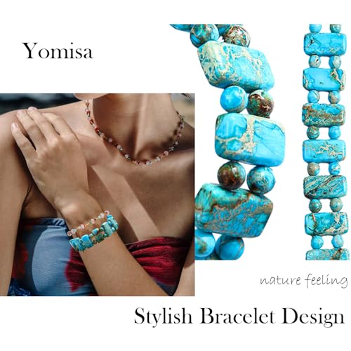 Yomisa Boho Beaded Bracelets for Women,Natural Chakra Turquoise Stone Jasper Bead Bracelet for Womens,Bohemian Handmade Stretch Beads Friendship Bracelets,Healing Trendy Western Jewelry Gifts - color: Turquoise