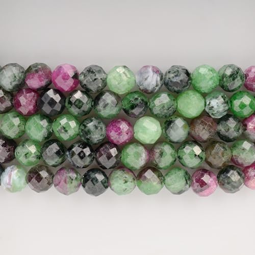 Angelstones Natural Gemstone Small Beaded Stretch Bracelet, 4mm Faceted Round Beads, Crystal Healing Bracelet for Women - color: Ruby In Zoisite