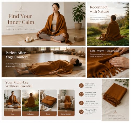 HANDTECHINIDA Tibetan Woolen shawl for Meditation Yoga Travel Champagne Nursing Pashmina Kashmiri Plus size Prayer Wrap - color: Shawl-2