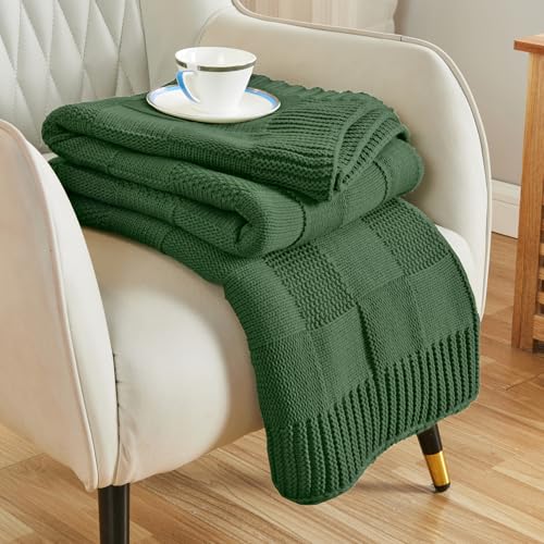 CozeCube Check Knit Throw Blanket,Christmas Green Checkered Bedroom Blanket for Couch, Soft Cozy Warm Knitted Blanket for Bed Sofa Living Room, Decorative Spring Fall Throw Blanket, 60"X80" - color: Christmas Green, size: 60"X80"