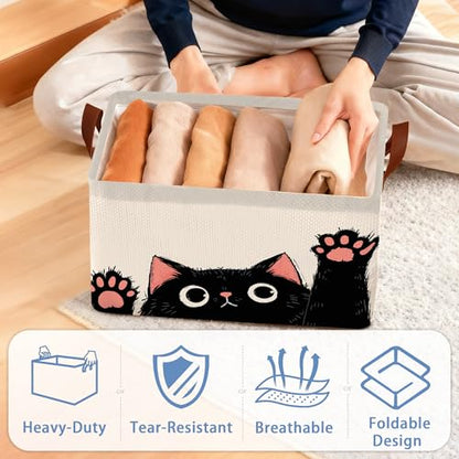 Funny Black Cat Storage Baskets,Foldable Organizer Bin with Handles for Home Living Room Bedroom Closet Box 17x11.5x10Inch - color: Funny Black Cat