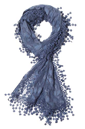 Cindy and Wendy Lightweight Soft Leaf Lace Fringes Scarf Bridal Veils shawl for Women - color: Navy