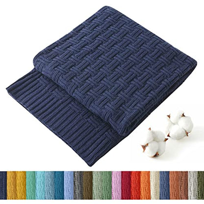 TREELY 100% Cotton Knitted Throw Blanket Couch Cover Blanket(50 x 60 Inches, Navy) - color: Navy Blue, size: Throw (50 in x 60 in)