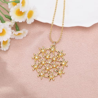 Flower of Life Necklace: 18K Gold Plated Sacred Geometry Buddhist Chakra Mandala with Diamond Pendant Necklaces Yoga Spiritual Amulet Jewelry Meditation Gift for Women Men - color: gold-1