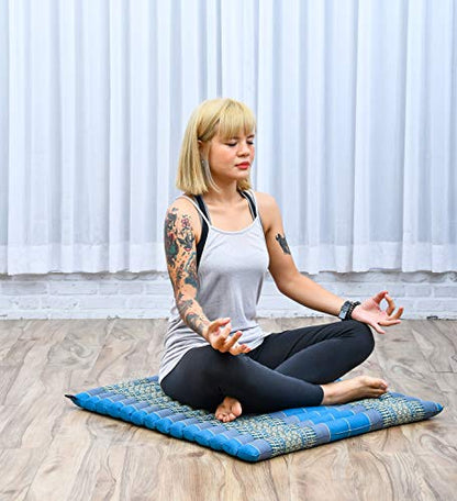 Leewadee Zabuton Seating Cushion – Square Floor Seat for Meditation Exercises, Light Yoga Mat Filled with Kapok - color: Sf22 - Blue