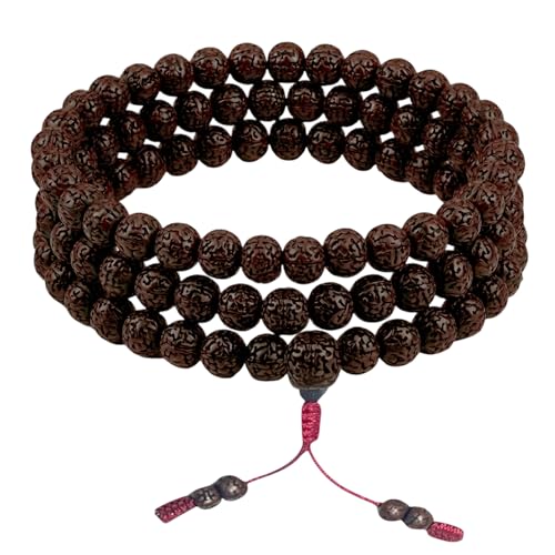 Agan Traders 108 Mala Prayer Beads Necklace for Men & Women – Tibetan Buddhist Prayer Beads Wrist Mala - Handmade Yak Bone Japa Mala Beads for Meditation, Yoga & Healing - color: Raktu- 8mm
