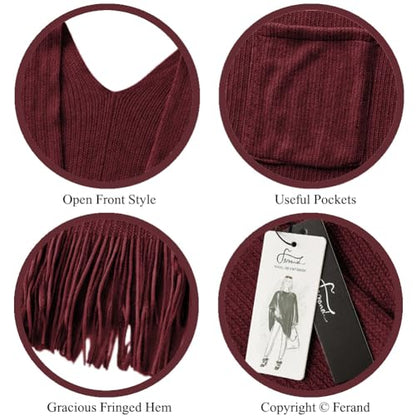 Ferand Shawl Wraps for Women, Cozy Lightweight Poncho Cape with Pockets, Warm for Fall Winter Travel - color: Dark Red