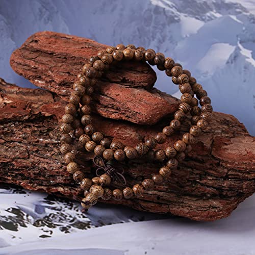 Eigso 6mm 8 mm Natural Mala Beads Wristlets for Women Men 108 Lava Rocks Healing Tibetan Prayer Bracelet Necklace for Man Woman - color: E: 8mm Wenge