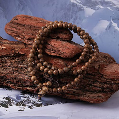 Eigso 6mm 8 mm Natural Mala Beads Wristlets for Women Men 108 Lava Rocks Healing Tibetan Prayer Bracelet Necklace for Man Woman - color: E: 8mm Wenge