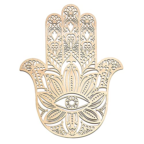 Fourth Level MFG 14" Hamsa, Sacred Geometry Wood Wall Art, Zen Home Decor for Yoga and Meditation, Chakra Crystal Grid Board, Good Energy Spiritual Altar Decoration, Evil Eye Protection - color: 14" Hamsa