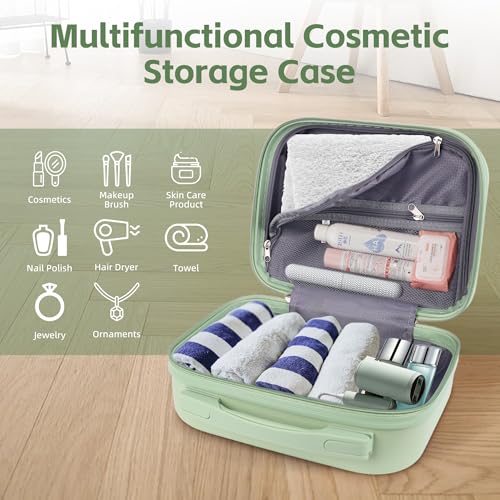 Portable Makeup Case 14inch Cosmetic Case Travel Toiletry Hand Luggage Carrying Case - color: GREEN