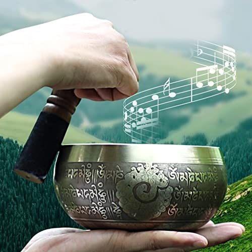 Singing Bowls Singing Bowl Set, Easy to Play, Wooden Knocker for Meditation, Voice Yoga Prayer (Color : Brass, Size : 10.5cm)