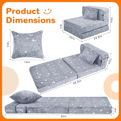 MeMoreCool Kids Floor Mattress Glow in The Dark, Convertible Sofa Couch, Folding Futon Chair Bed for Kids Playroom (Glowing Dinosaur) - color: Dinosaur