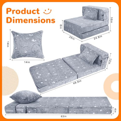 MeMoreCool Kids Floor Mattress Glow in The Dark, Convertible Sofa Couch, Folding Futon Chair Bed for Kids Playroom (Glowing Dinosaur) - color: Dinosaur