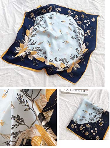 100% Pure Mulberry Silk Scarf 35" Large Square Lightweight Headscarf –Women’s Hair Wraps-With Gift Packed - color: Yellow&blue