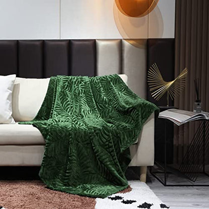 Super Soft Flannel Fleece Throw Blanket, Lightweight Cozy Warm Leaves Textured Plush Blanket for Bed Couch Sofa, 50 x 60 Inches, Olive Green - color: Olive Green, size: 50x60 IN