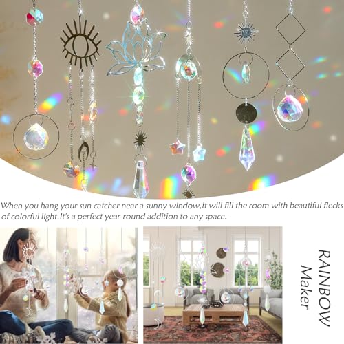 ilclviz Suncatcher Crystal Hanging Sun Catcher Prism with Chain Pendant Ornament Crystal Balls for Window 6 Pieces - color: Silver B
