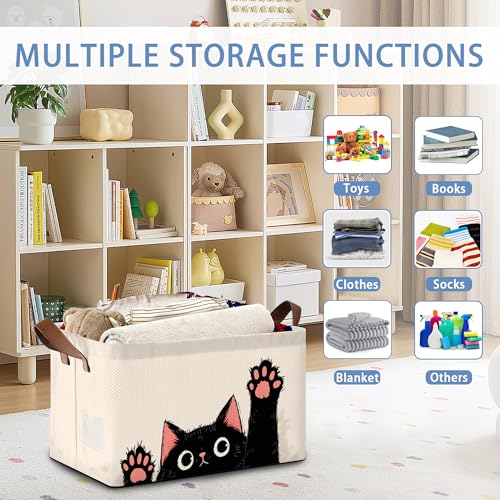 Funny Black Cat Storage Baskets,Foldable Organizer Bin with Handles for Home Living Room Bedroom Closet Box 17x11.5x10Inch - color: Funny Black Cat