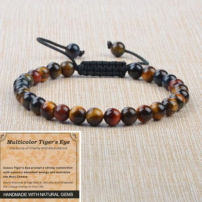 MASSIVE BEADS Handmade Yoga Natural Stone Crystal Healing Power Energy Gifts for Unisex Adult Bracelet Macrame Adjustable - color: 3-Tiger's Eye (Vitality and Abundance), size: 6mm