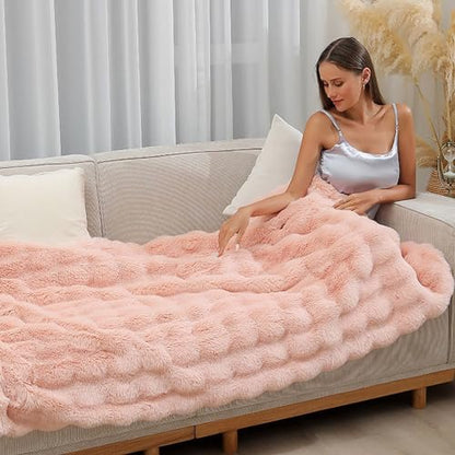 Large Fluffy Bed Blankets Throws Cozy Shaggy Faux Fur Blanket Soft Plush Thick Throw Blanket for Bed, Couch, Sofa, Office, Camping 60''x80'' Pink - color: D-pink, size: 60''x80''