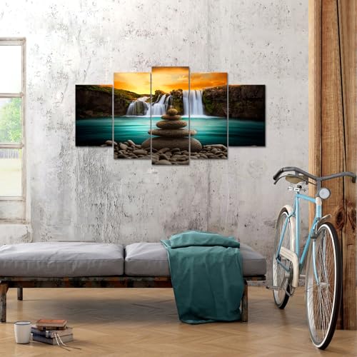 FuShvre Zen Wall Art Canvas Waterfall Pictures Teal and Orange Art for Zen Meditation Room Wall Decor Framed Large Size