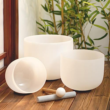 Hye-eun Crystal Singing Bowls Set, 432hz of 3pcs Singing Bowls 8-12 Inch G E C with Carrying Case for Sound Healing Meditation