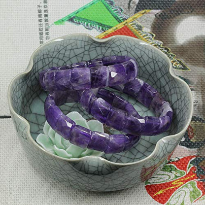 Keleny Gemstones Semi Precious 15mm Square Grain Faceted Beaded Stretch Bangle 7.5 Inch Unisex - color: Dark Purple Amethyst