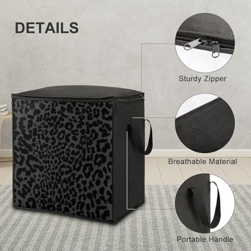 Dark Gray Black Leopard Cheetah Large Capacity Portable Cotton Quilt Storage Bag Unisex