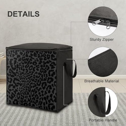 Dark Gray Black Leopard Cheetah Large Capacity Portable Cotton Quilt Storage Bag Unisex