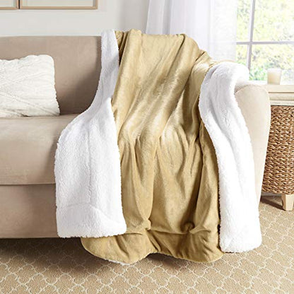 Sherpa Throw Blanket Super Soft Reversible Ultra Luxurious Plush Blanket, 50 x 60 inches, Camel/White - color: Camel / White, size: Throw (50" x 60")