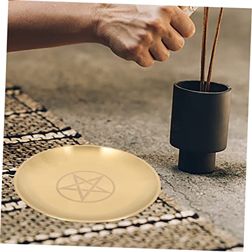 Pentacle Altar Candle Tray Set 2pcs Brass Star Ceremony Plate for Religious Offerings Decorative Candlestick Holder Storage Display for Home Decor