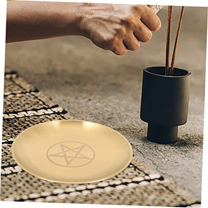 Pentacle Altar Candle Tray Set 2pcs Brass Star Ceremony Plate for Religious Offerings Decorative Candlestick Holder Storage Display for Home Decor