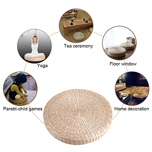 GOTOTOP Round Tatami Floor Cushion for Meditation, Handwoven Straw Seat Pillow for Yoga and Living Room Décor, Soft Padded Round Mat 15.75 Inch