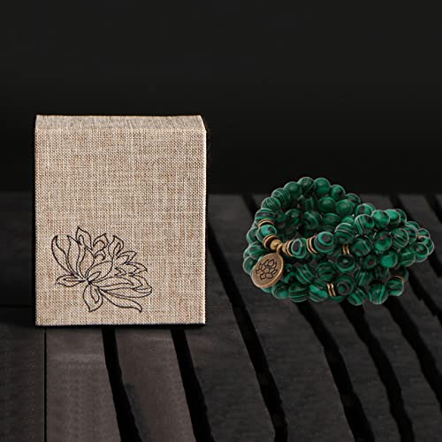 Mala Bead Strand Bracelet, 108 Buddhist Prayer Beads Yoga Meditation Green Malachite Beads Necklace Women man - style: Green Malachite