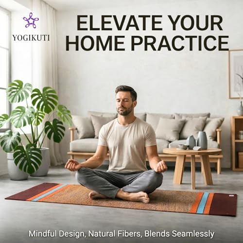 Yogikuti 100% Cotton Yoga Rug/Natural Woven Yoga Mat/Breathable Non-Slip Yoga Carpet for Ashtanga, Iyengar & Meditation Practice/Foldable & Eco-Friendly Yoga Mat