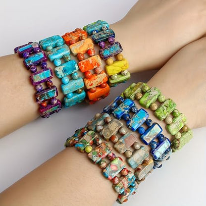 Yomisa Boho Beaded Bracelets for Women,Natural Chakra Turquoise Stone Jasper Bead Bracelet for Womens,Bohemian Handmade Stretch Beads Friendship Bracelets,Healing Trendy Western Jewelry Gifts - color: Chakra