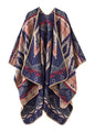 Urban CoCo Women's Color Block Shawl Wrap Open Front Poncho Cape - color: Navy Blue
